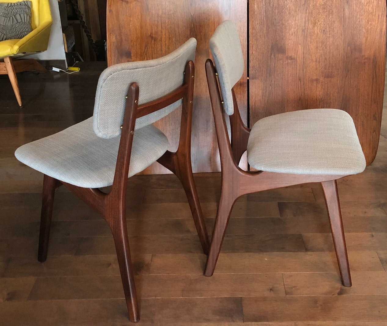 Set of 2 REUPHOLSTERED Danish MCM Teak Chairs, by  Arne Hovmand Olsen, each $275 (only this pair is available) - Mid Century Modern Toronto