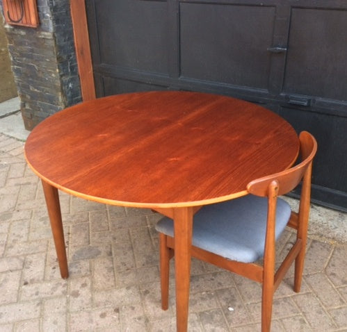 REFINISHED Small Danish MCM  Teak Table Round to Oval w Butterfly Leaf 42