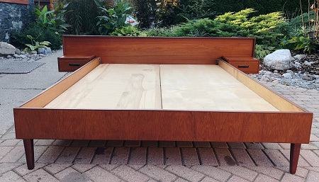 REFINISHED MCM Teak Platform Bed w floating nightstands Queen - Mid Century Modern Toronto