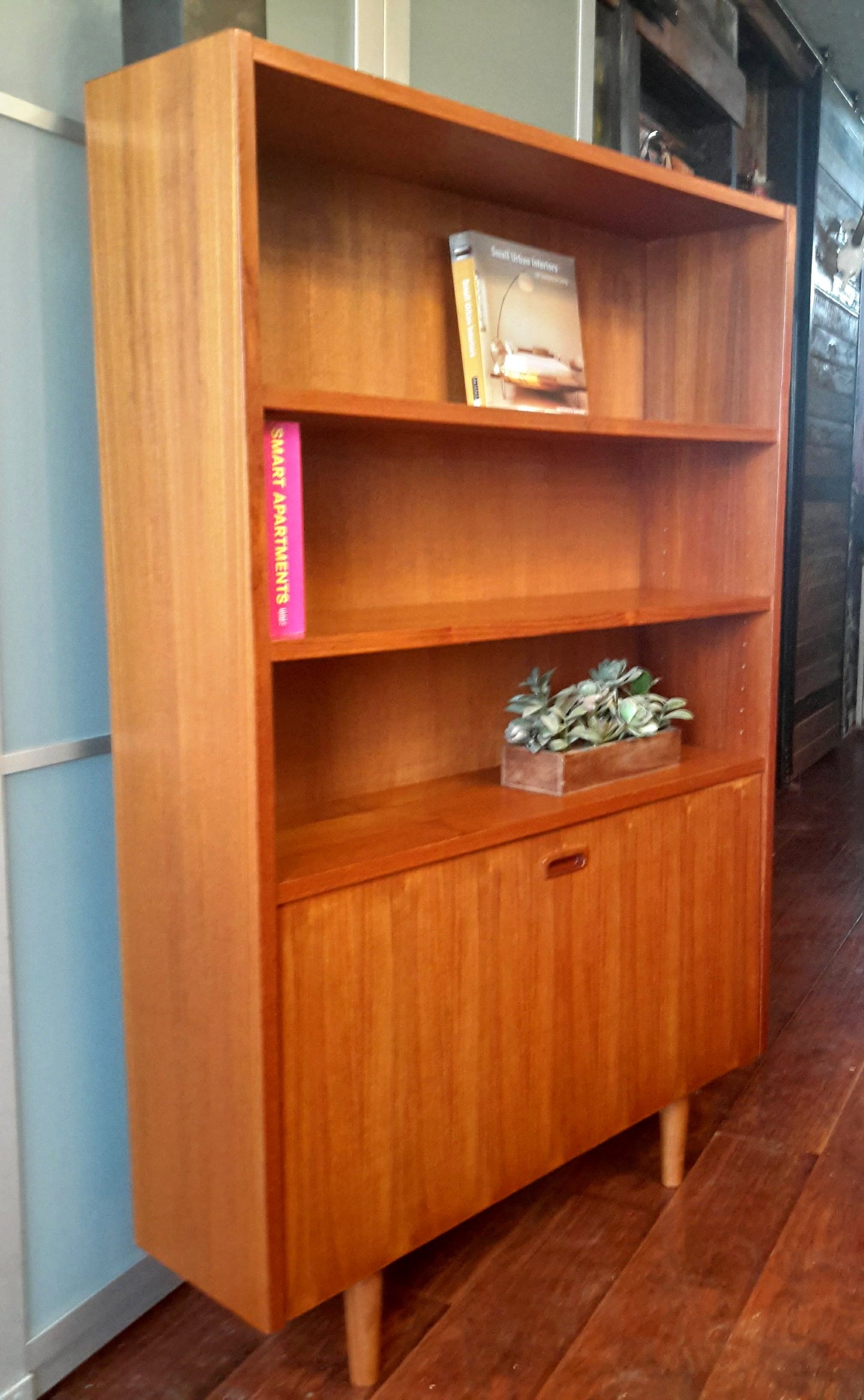 REFINISHED Teak MCM Danish Display Bookcase Bar Narrow 35.5" - Mid Century Modern Toronto