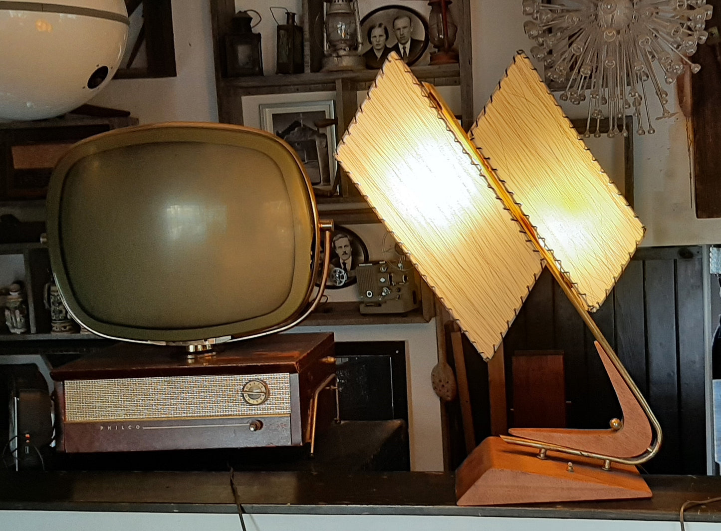 Large Mid Century Modern Atomic Boomerang “Z” Teak Table Lamp by Majestic