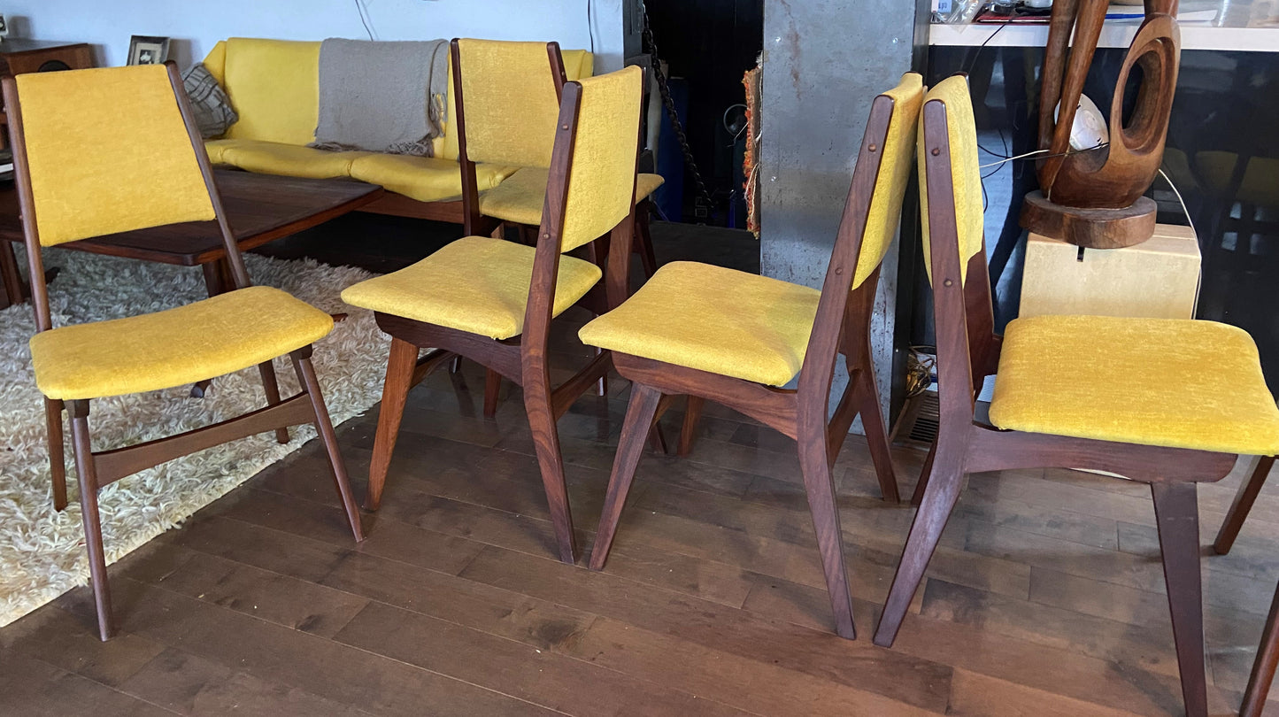 6 REFINISHED Mid Century Modern Teak Chairs REUPHOLSTERED