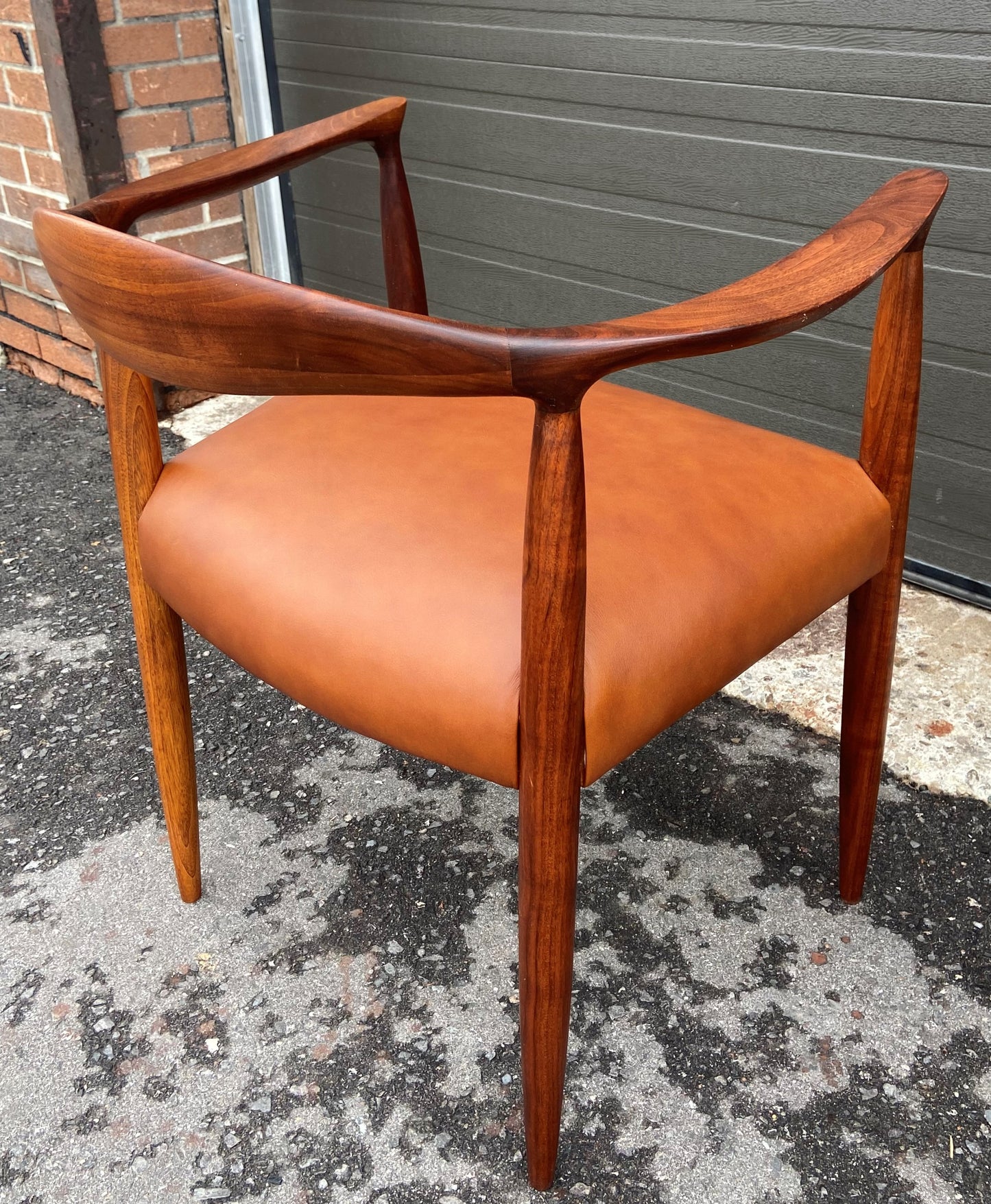 REFINISHED REUPHOLSTERED in Leather Danish Mid Century Modern Teak Armchair