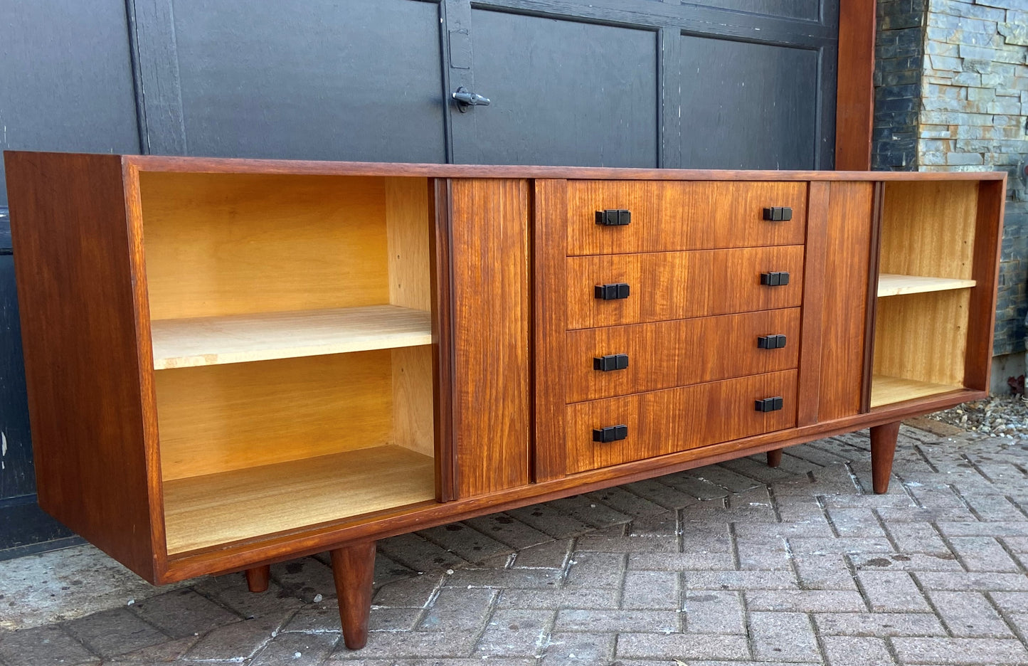 REFINISHED MCM Teak Sideboard with tambour doors by RS Associates 78"