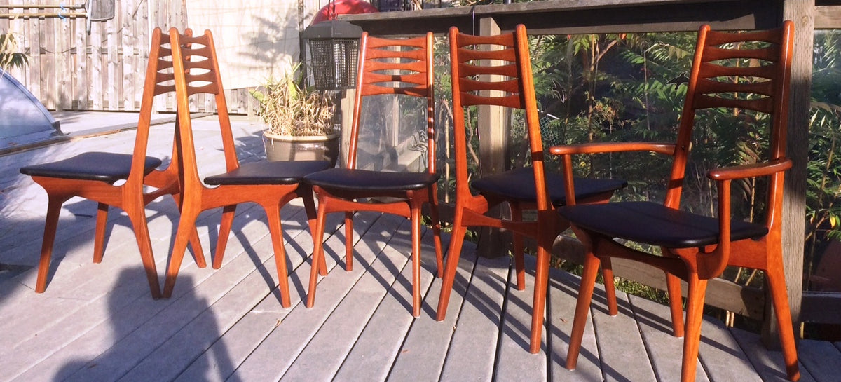 8 Danish MCM Teak Chairs REUPHOLSTERED by Korup Stolefabrik, $250 each. Arm chair also available - Mid Century Modern Toronto