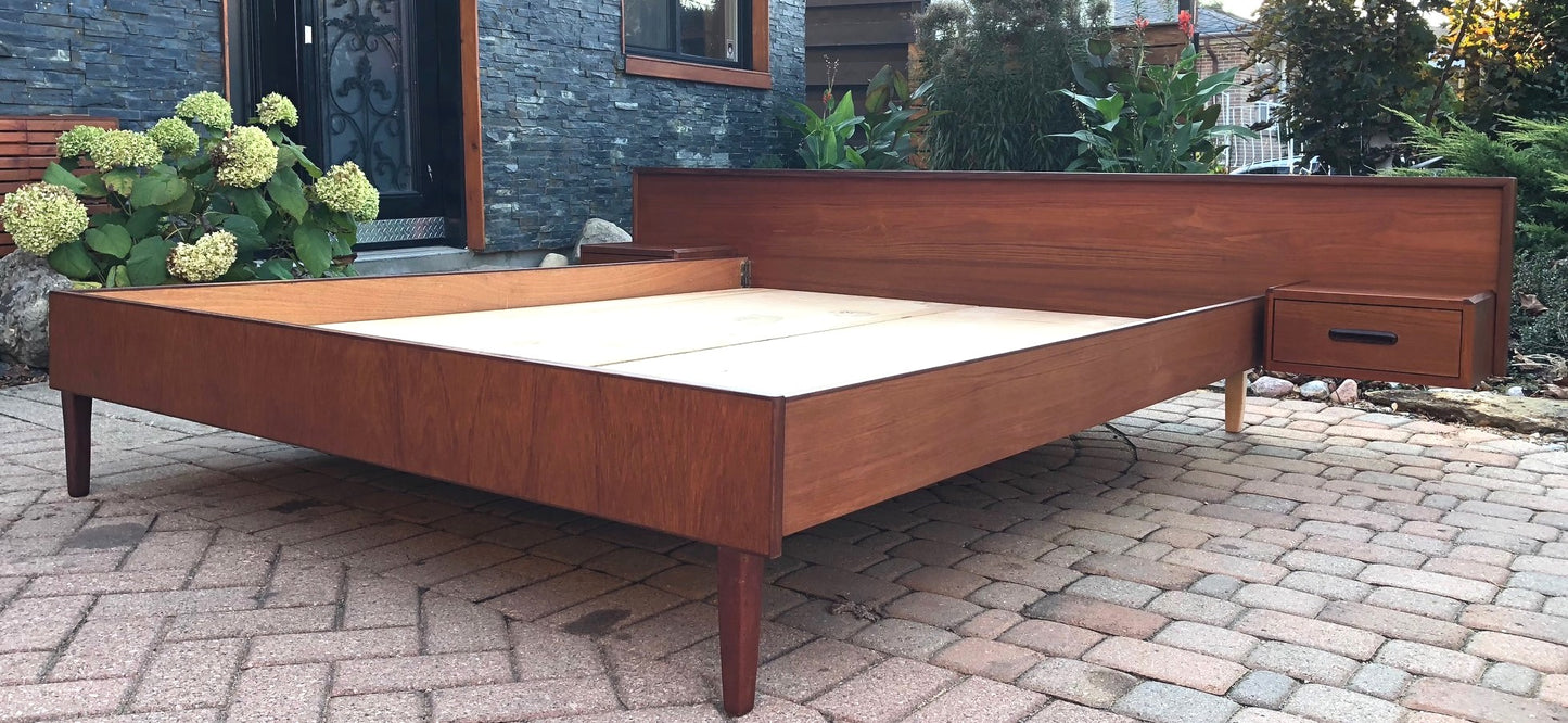 REFINISHED MCM Teak Dresser 9 Drawers & Queen Platform Bed with attached nightstands - Mid Century Modern Toronto