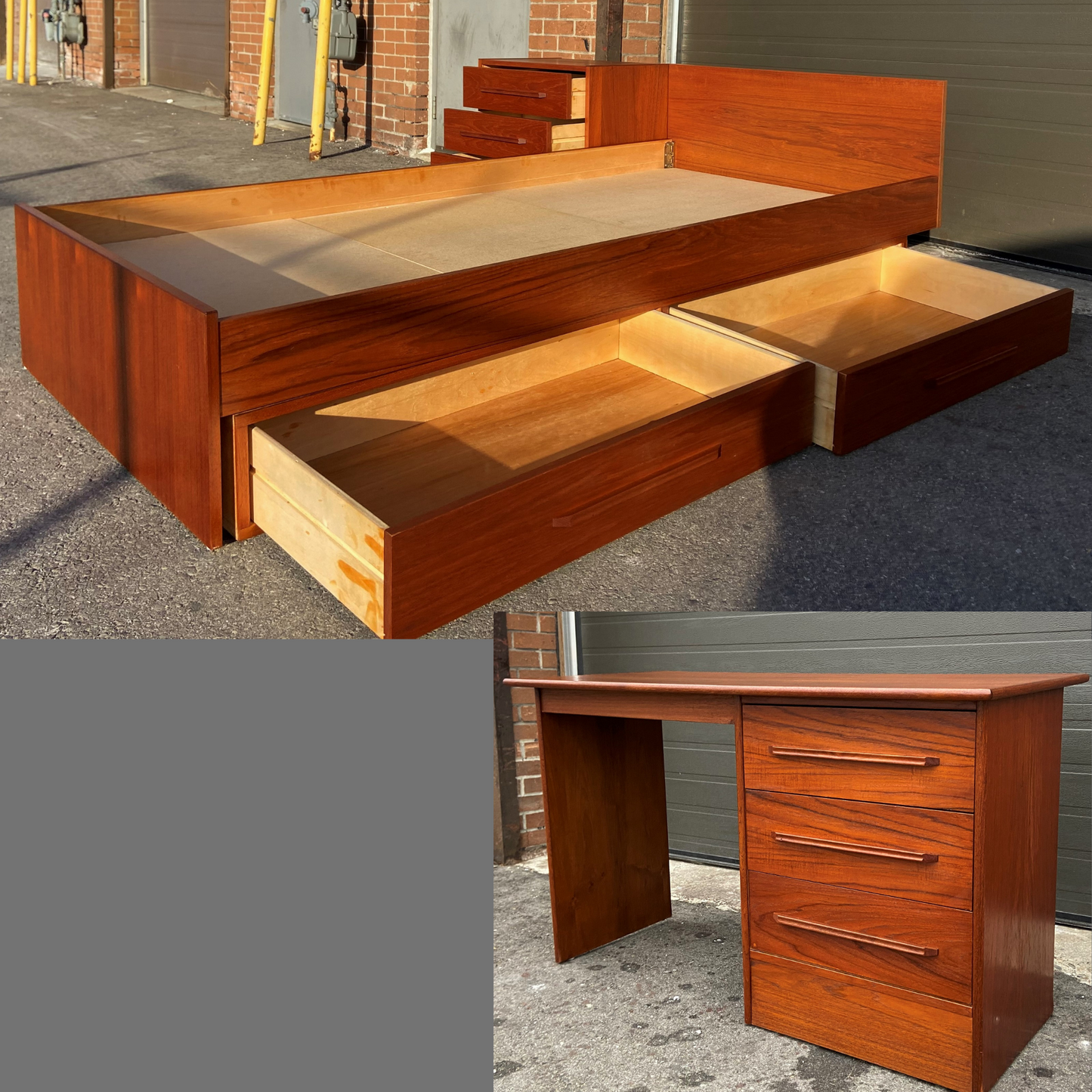 REFINISHED Mid Century Modern Teak Desk.