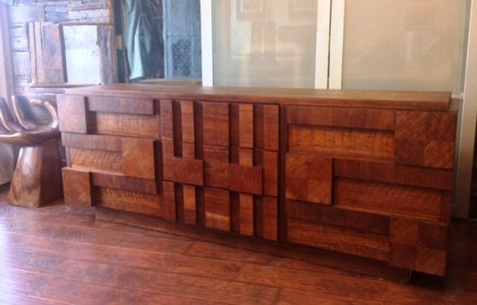 REFINISHED Mid Century Modern Walnut Brutalist Walnut Dresser Credenza 78" - Mid Century Modern Toronto