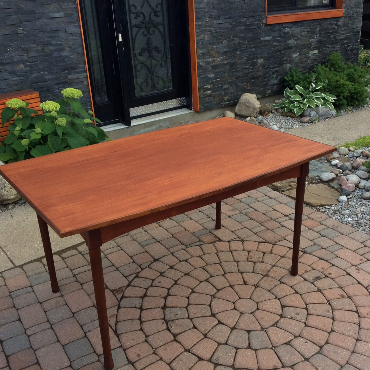 Mid Century Modern Teak Dining Table Extendable with 2 Leaves / Draw Leaf  or Pocket Leaf -REFINISHED, Surfboard shape - Mid Century Modern Toronto