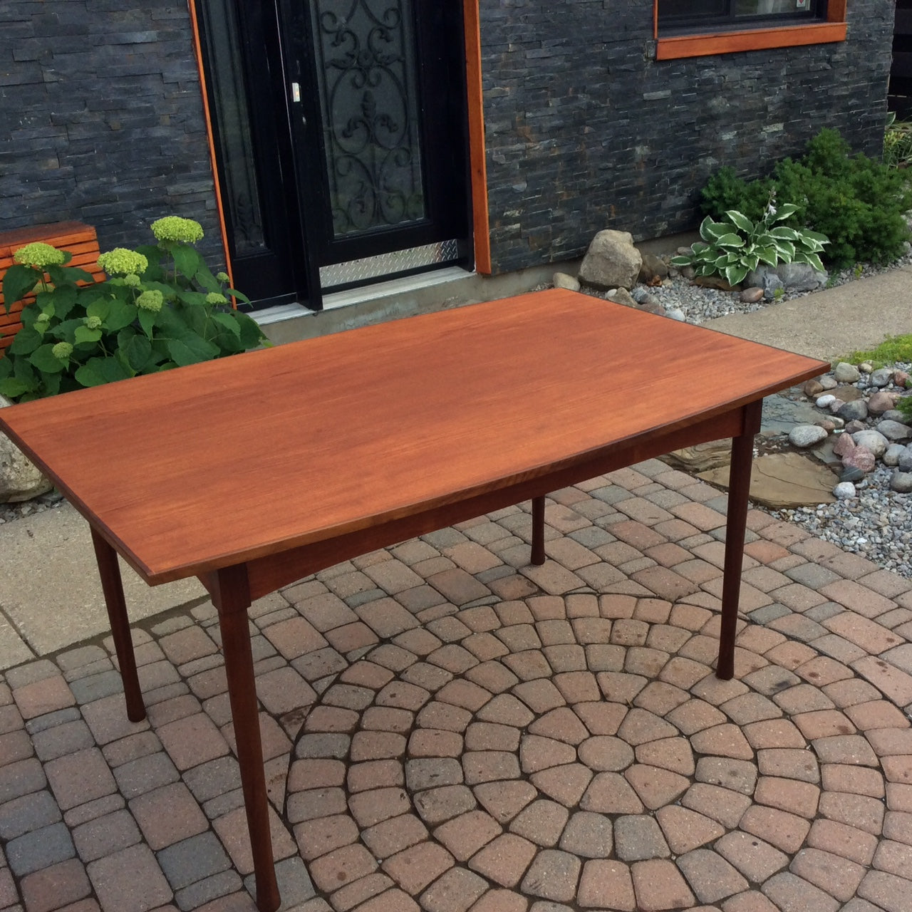 Mid Century Modern Teak Dining Table Extendable with 2 Leaves / Draw Leaf  or Pocket Leaf -REFINISHED, Surfboard shape - Mid Century Modern Toronto