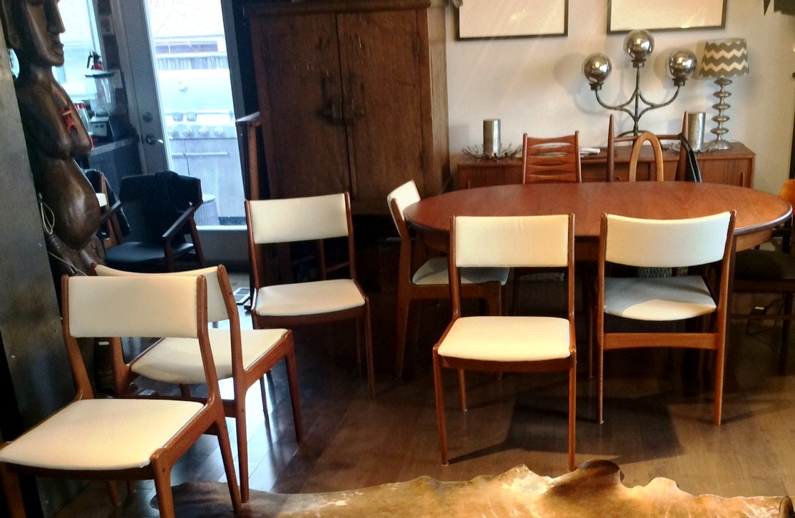 Set of 6 Danish Mid Century Modern Teak Chairs REUPHOLSTERED like new $166 each - Mid Century Modern Toronto