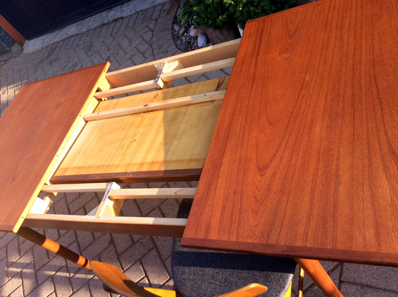 REFINISHED Danish Mid Century Modern Teak Table with Pop Up Leaf Extension - Mid Century Modern Toronto