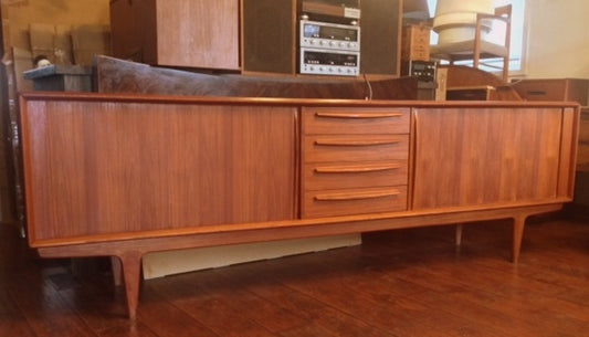 REFINISHED MCM Teak Tambour Credenza by Bernhard Pedersen & Son 98" - Mid Century Modern Toronto