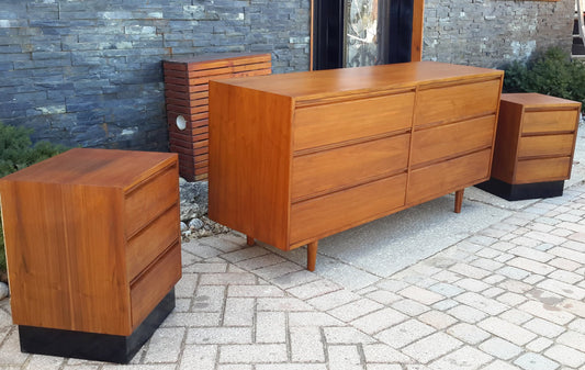 REFINISHED Mid Century Modern Teak Dresser 6 Drawers and 2 Night Stands - Mid Century Modern Toronto