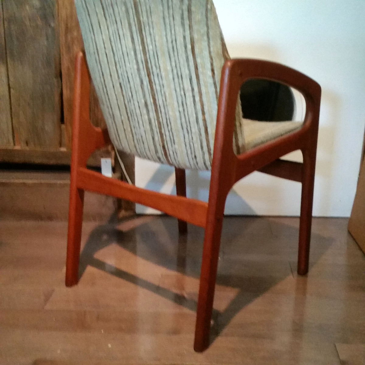 Teak MCM REUPHOLSTERED Angled Arm Chair by Kai Kristiansen, grey; 6 chairs available - Mid Century Modern Toronto