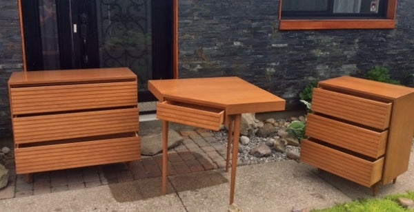 Sculptural MCM Set of 2 Solid Wood Dressers & Desk by Imperial - like new, for less than IKEA - Mid Century Modern Toronto