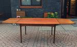 Mid Century Modern Teak Dining Table Extendable with 2 Leaves / Draw Leaf  or Pocket Leaf -REFINISHED, Surfboard shape - Mid Century Modern Toronto 2