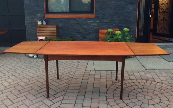 Mid Century Modern Teak Dining Table Extendable with 2 Leaves / Draw Leaf  or Pocket Leaf -REFINISHED, Surfboard shape - Mid Century Modern Toronto