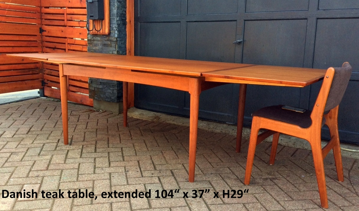 DANISH TEAK DRAW LEAF TABLE EXTENDABLE WITH 2 LEAVES REFINISHED - Mid Century Modern Toronto