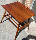 2 REFINISHED Mid Century Modern Walnut tray- style end tables, Perfect 12
