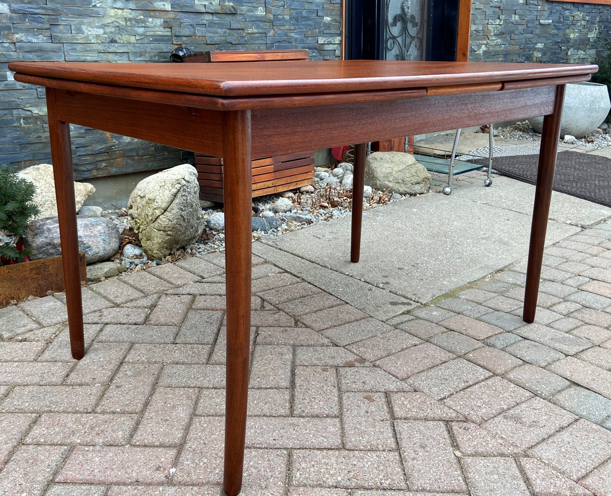 REFINISHED Danish MCM Teak Draw Leaf Table Surfboard shape, PERFECT, 48.5