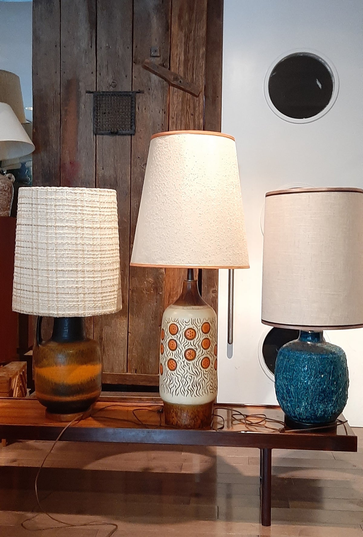 Large Mid Century Modern Orange Pottery Lamp, H 42