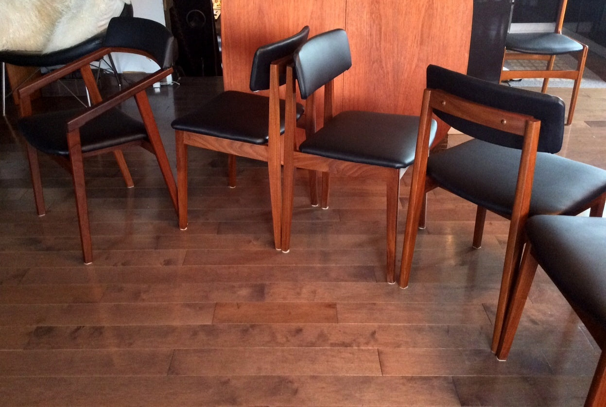 4 or 5 Mid Century Modern Solid Teak Chairs  by Jan Kuypers REFINISHED REUPHOLSTERED - Mid Century Modern Toronto