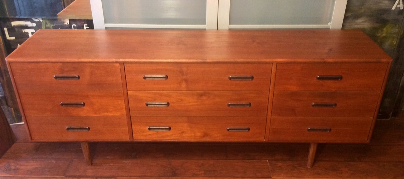 REFINISHED Mid-Century Modern Teak 9 drawers Dresser - Mid Century Modern Toronto