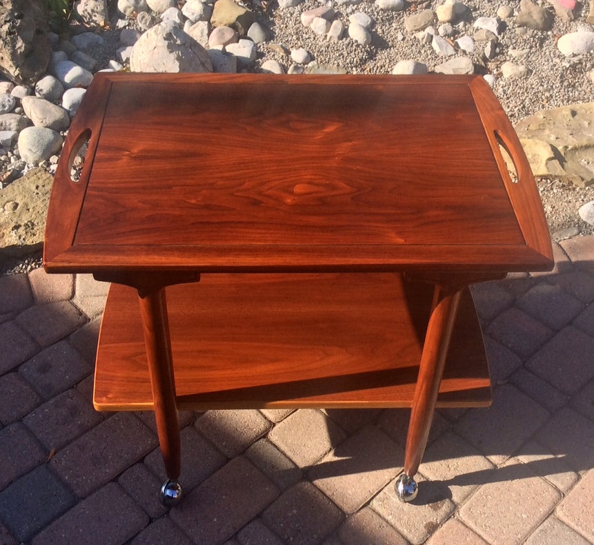 REFINISHED Mid Century Modern Walnut Bar Cart Trolley, great for the records and turntable too! - Mid Century Modern Toronto