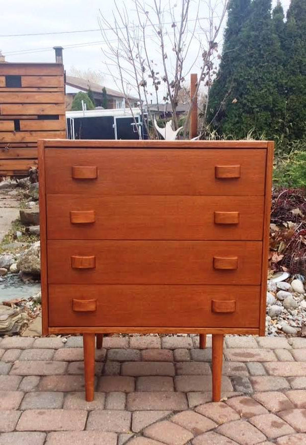 Danish Mid Century Modern Teak Dresser Chest 4 Drawers Small REFINISHED - Mid Century Modern Toronto