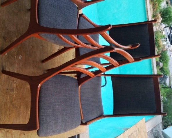 ON HOLD  6 Danish MCM Teak Chairs by Kai Kristiansen REUPHOLSTERED Grey - Mid Century Modern Toronto