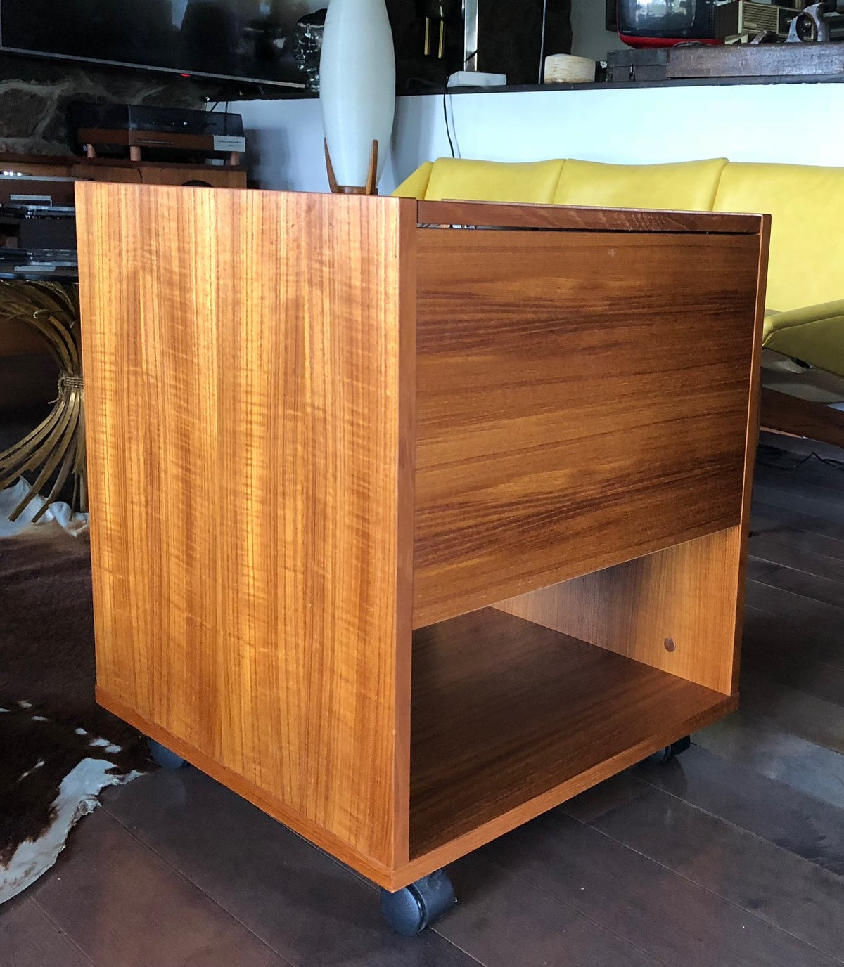 Restored Danish Modern Teak Rolling Filing or Bar cabinet small, perfect condition - Mid Century Modern Toronto