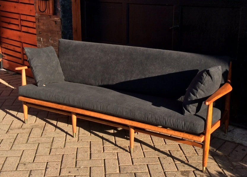 Mid Century Modern 3-Seater Sofa REFINISHED REUPHOLSTERED Charcoal Grey fabric - Mid Century Modern Toronto