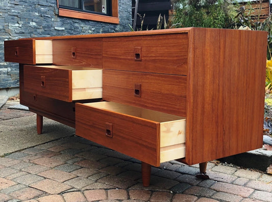 REFINISHED Mid Century Modern Teak Dresser 9 Drawers - Mid Century Modern Toronto