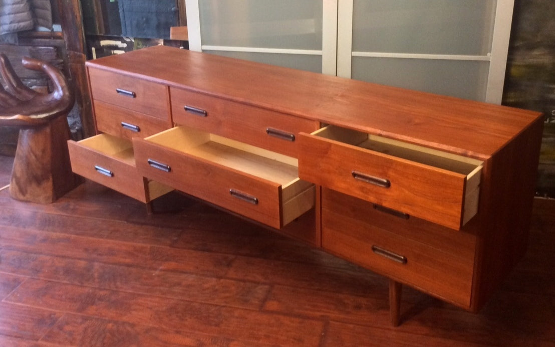 REFINISHED Mid-Century Modern Teak 9 drawers Dresser - Mid Century Modern Toronto