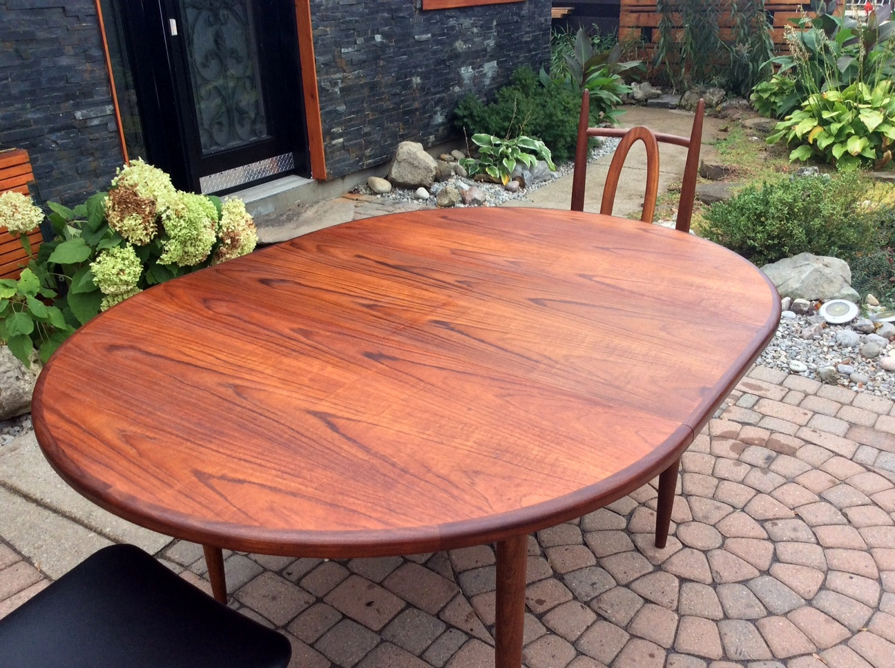 REFINISHED MCM Teak Dining Table Round to Oval Self Storing made by G PLAN in England - Mid Century Modern Toronto