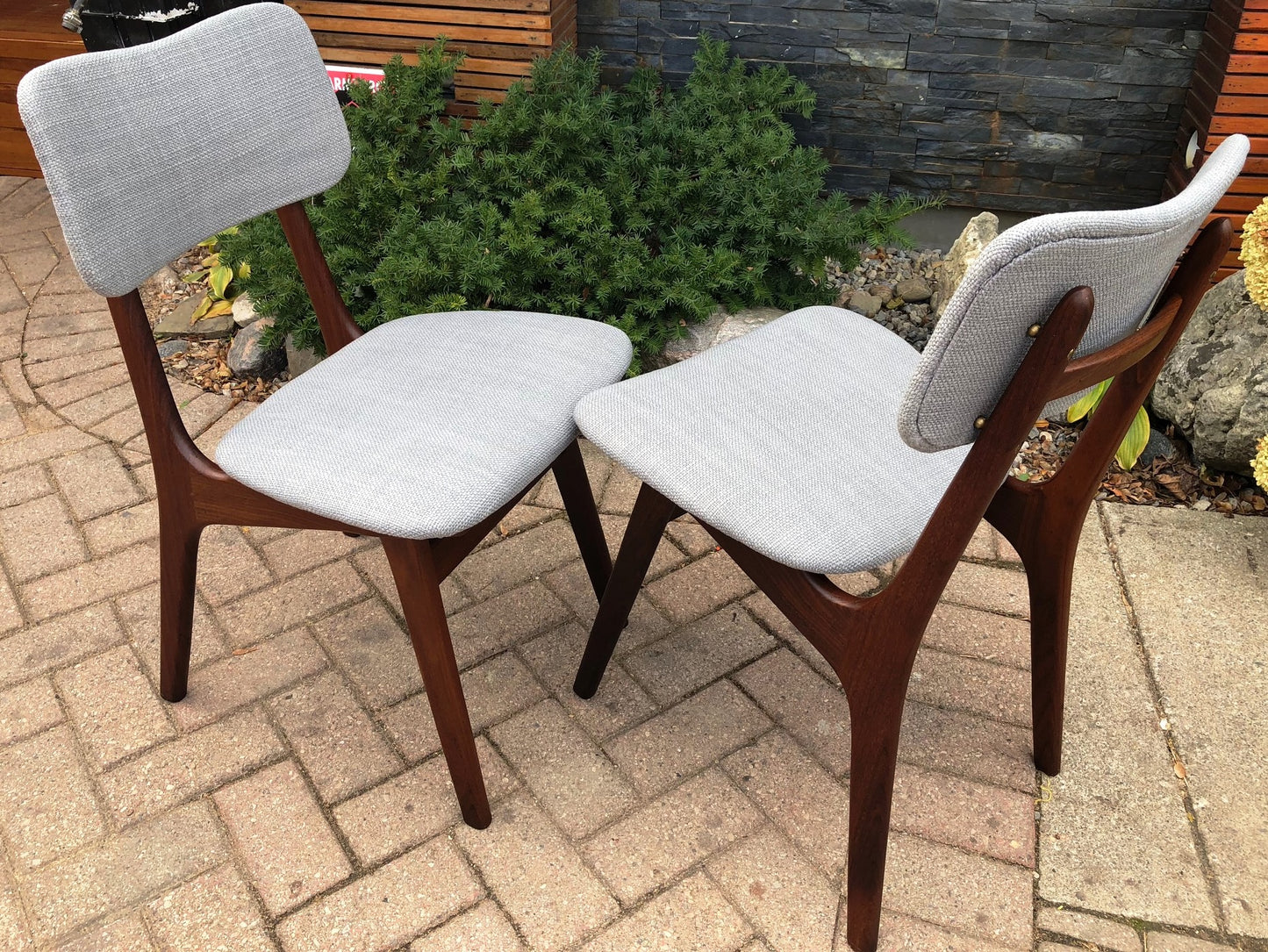 Set of 2 REUPHOLSTERED Danish MCM Teak Chairs, by  Arne Hovmand Olsen, each $275 (only this pair is available) - Mid Century Modern Toronto