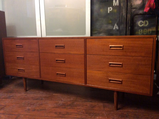 REFINISHED Mid Century Modern Teak Dresser with 9 Drawers - Mid Century Modern Toronto