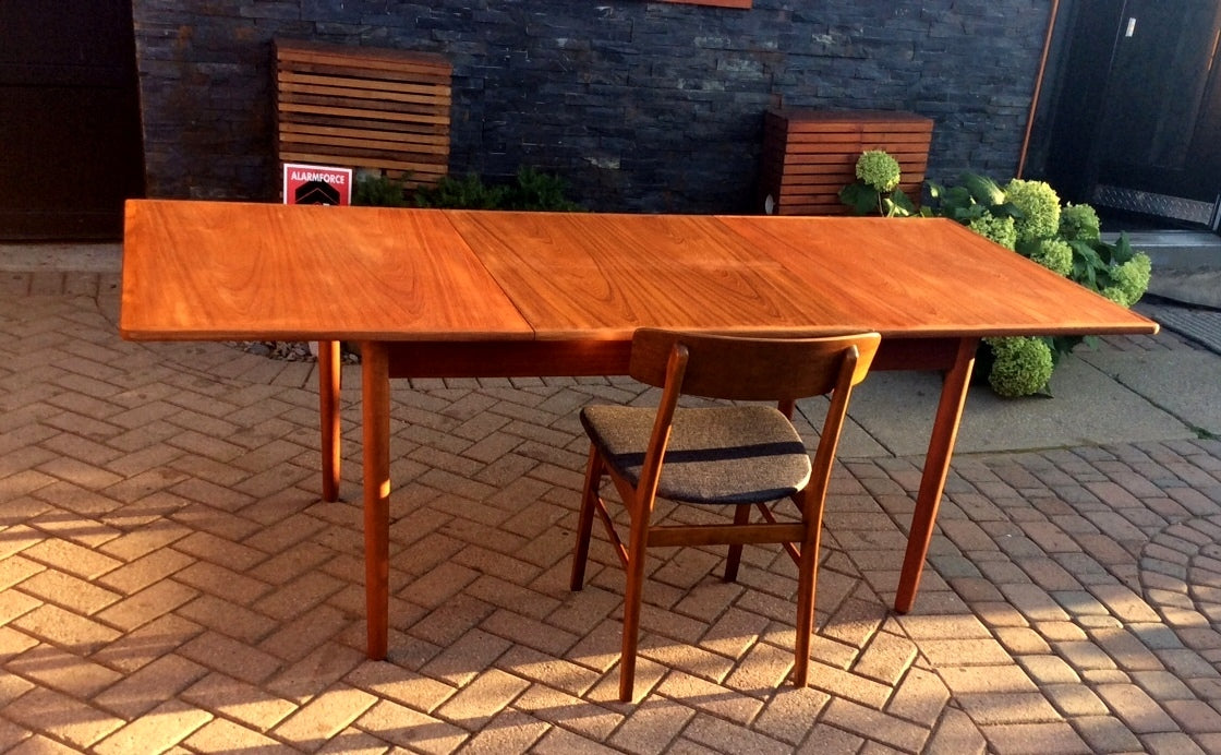 REFINISHED Danish Mid Century Modern Teak Table with Pop Up Leaf Extension - Mid Century Modern Toronto