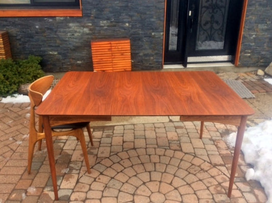 MCM Walnut Dining Table with 2 leaves REFINISHED 38"-74" - Mid Century Modern Toronto