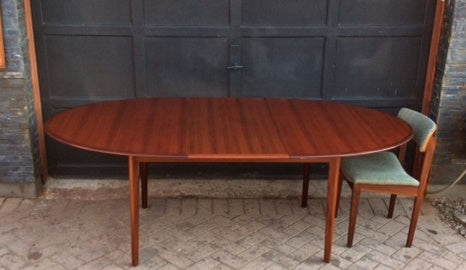 REFINISHED Danish MCM  Teak Table Oval w 1 Leaf Self Storing 64"-84" - Mid Century Modern Toronto