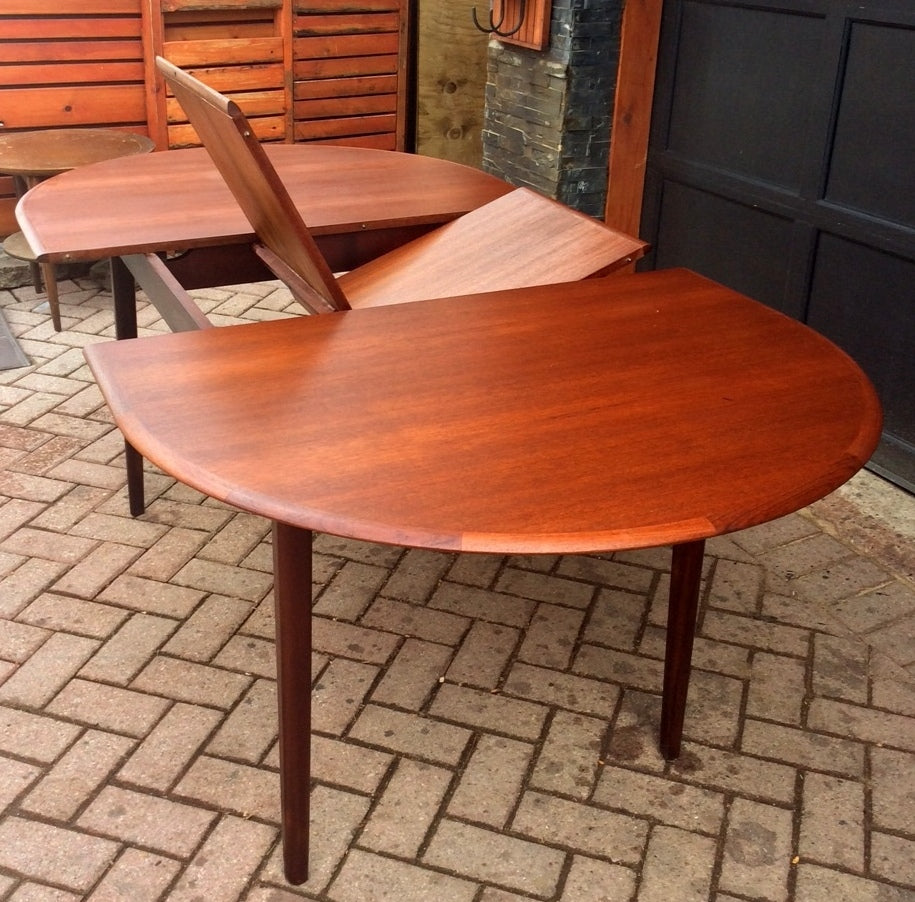 REFINISHED MCM Teak Dining Table Oval Self Storing with butterfly/ jackknife/ pop up leaf extension - Mid Century Modern Toronto