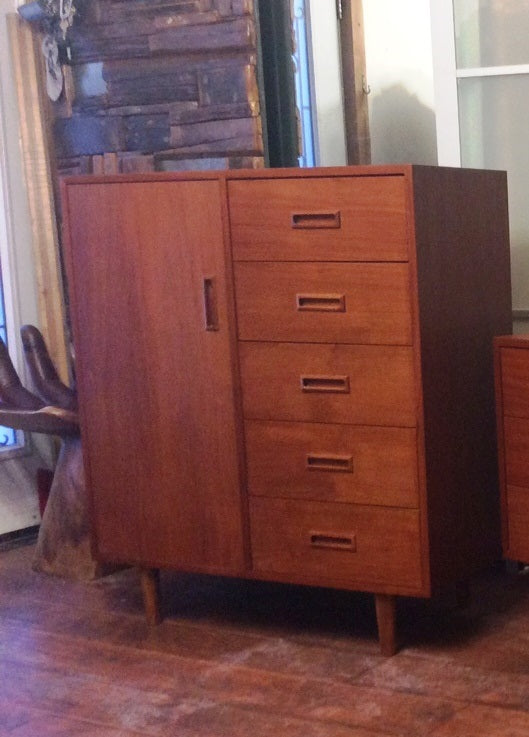 REFINISHED Mid Century Modern Teak Tallboy Wardrobe Dresser - Mid Century Modern Toronto