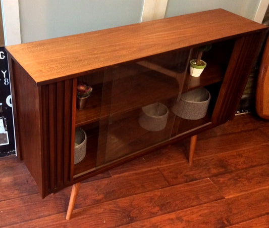 Mid Century Modern Walnut Display Bookcase China Cabinet with glass doors - Mid Century Modern Toronto