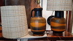Set of 2 Large Mid Century Modern Orange Pottery Lamps, H 34