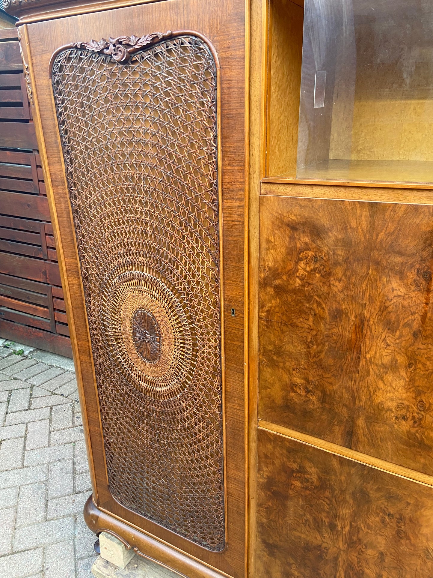 RESTORED Stunning Burr Walnut Armoire Wardrobe Secretary Desk