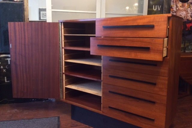 MCM Teak  Gentlemen’s Chest Wardrobe w black pedestal REFINISHED 48