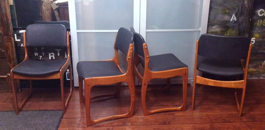 Set of 4 Mid Century Modern Danish Solid Teak Chairs REUPHOLSTERED with sleigh legs - Mid Century Modern Toronto