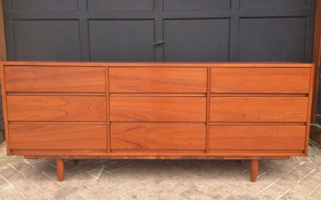 REFINISHED MCM Teak Queen Bed & Dresser 9 Drawers - Mid Century Modern Toronto