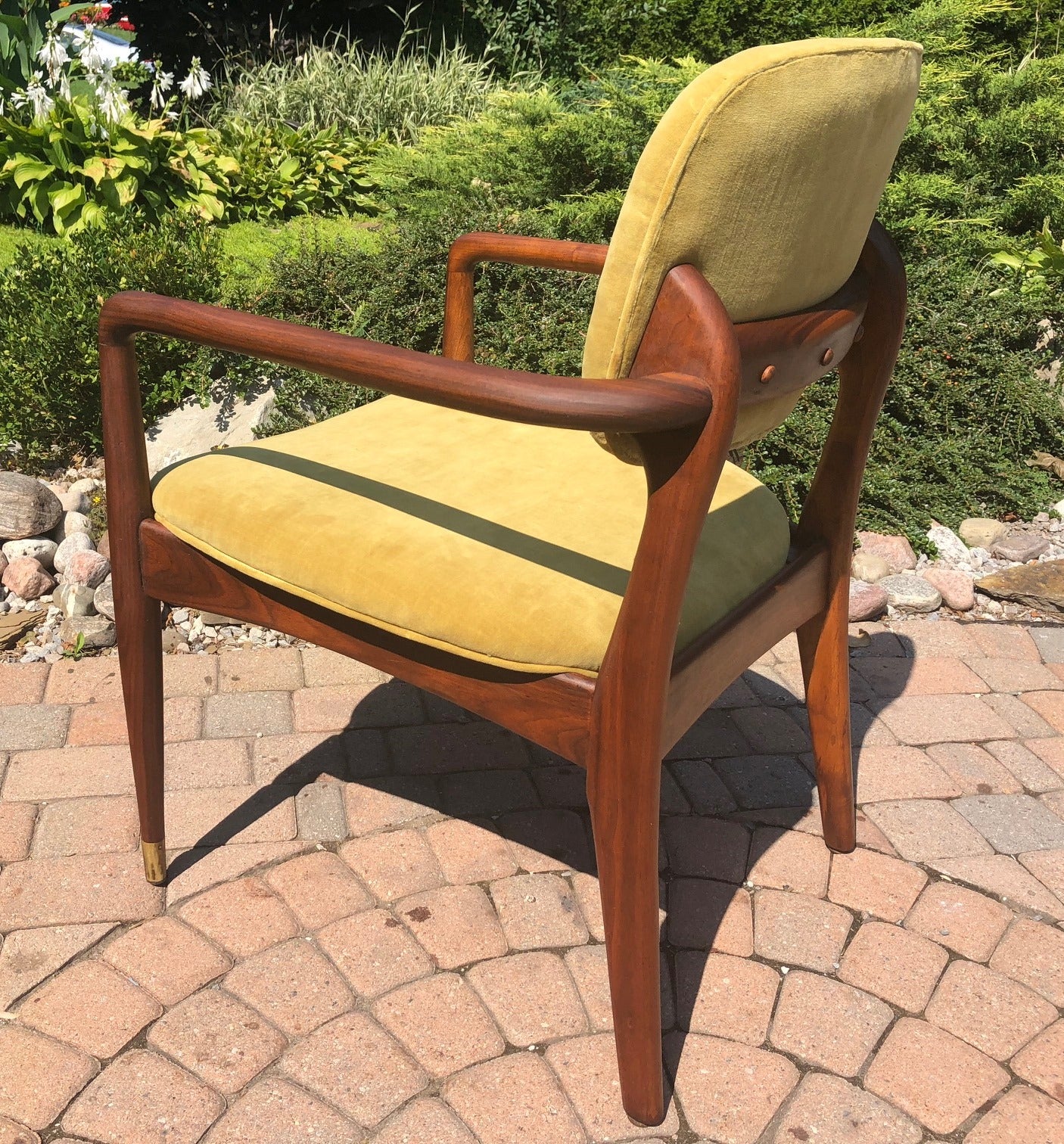 REFINISHED REUPHOLSTERED American MCM Walnut Armchair in Mustard Velvet GORGEOUS - Mid Century Modern Toronto